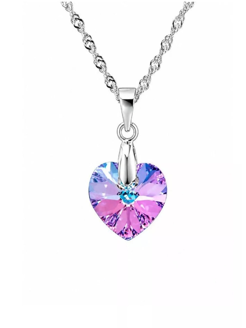 925 Sterling Silver Purple Blue Pink AB Crystal Necklace